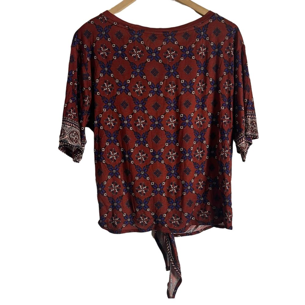 Sandro Red Geometric Print Tie Front Short Sleeve Blouse Size 2 - Picture 5 of 8